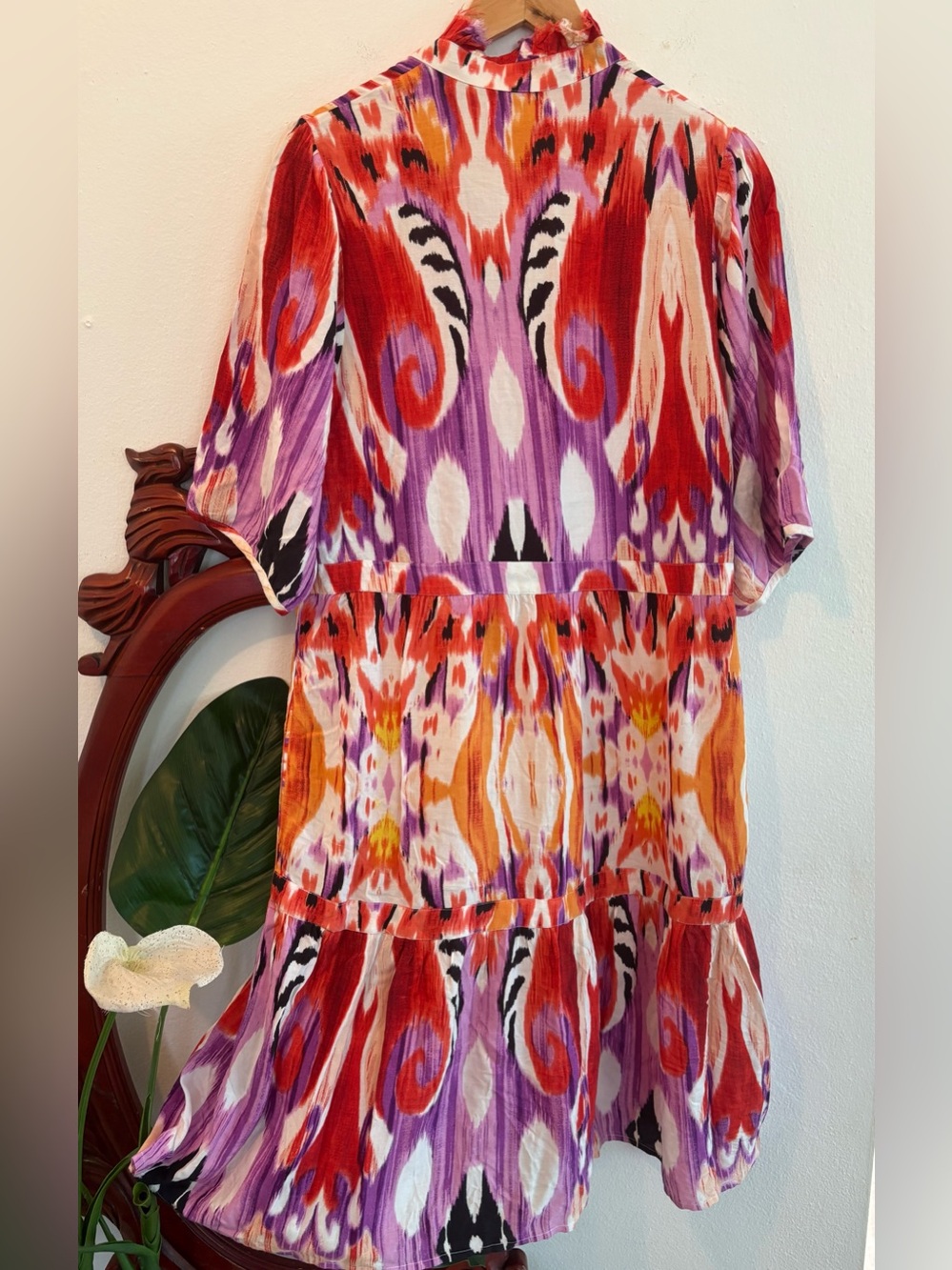 Vibrant Colorful Yady Veronica Gypsy Red & Purple Print Maximilist Midi Dress - Picture 5 of 5